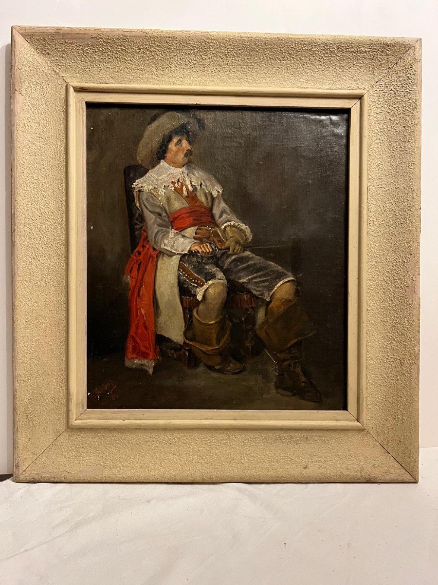 Painting Soldier With Sword, Signed, Franz Amling 1853-1894. Oil On Canvas. -photo-4