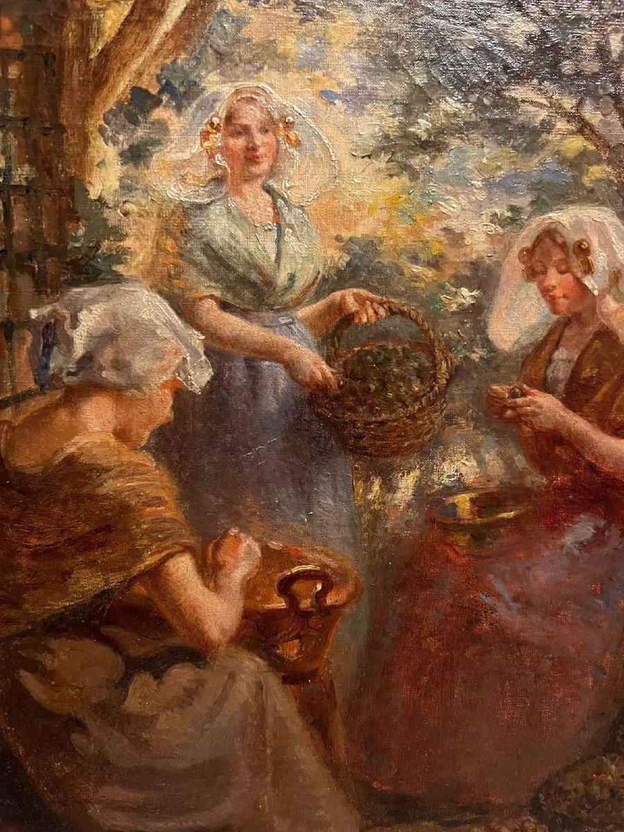 Painting Signed Claude Hugard, 1861. Plum Picking -photo-2