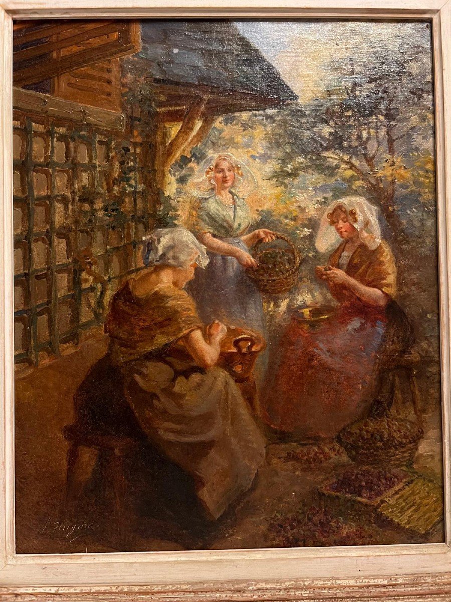 Painting Signed Claude Hugard, 1861. Plum Picking -photo-3