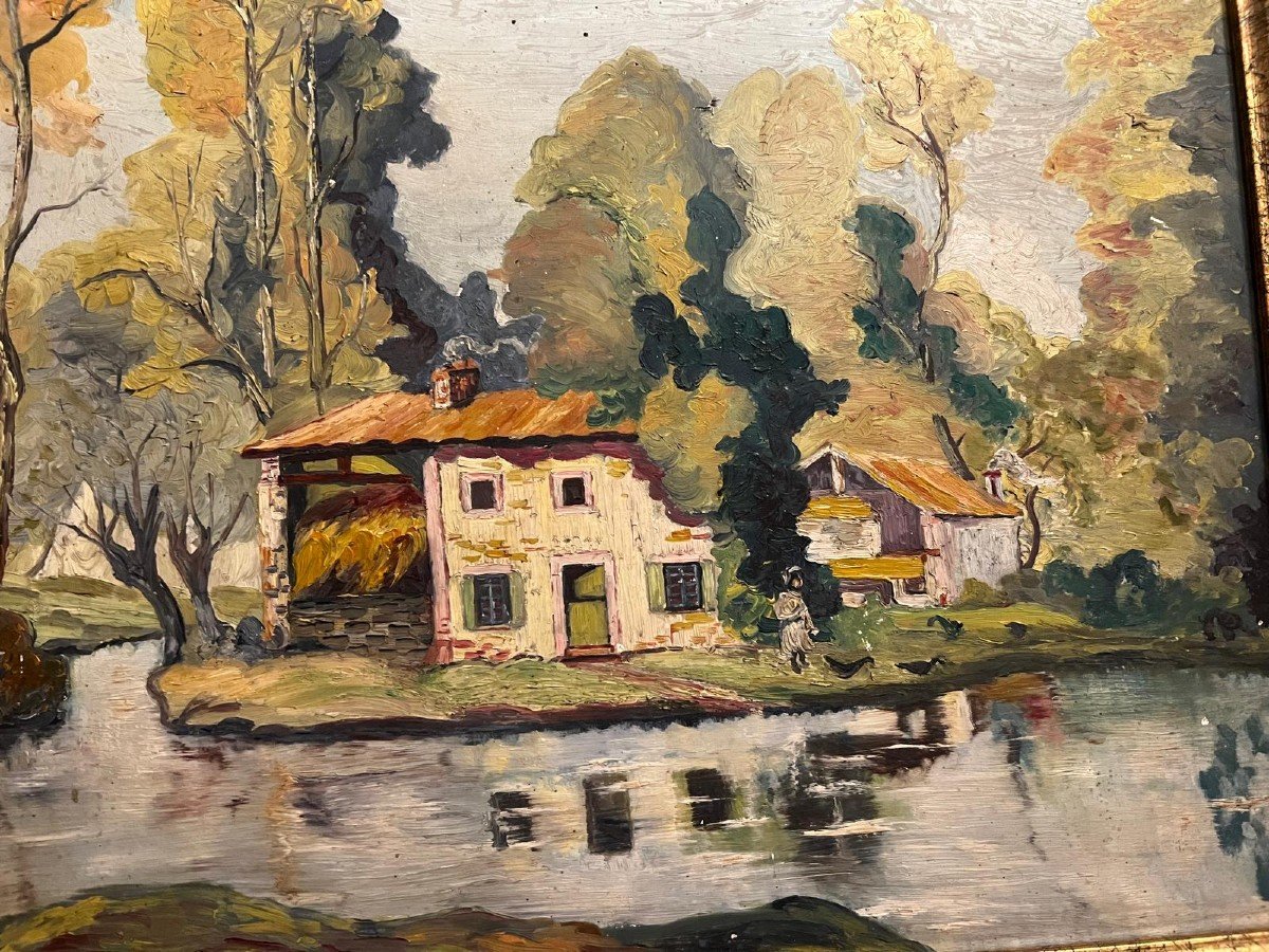 Landscape Painting Signed André Pierre, The Banks Of The Eure 1934.-photo-2