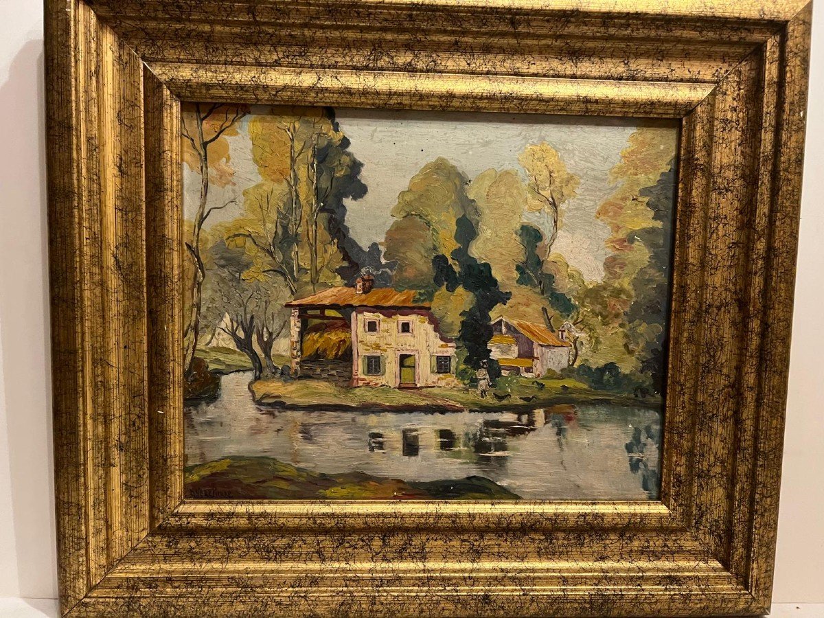 Landscape Painting Signed André Pierre, The Banks Of The Eure 1934.-photo-3