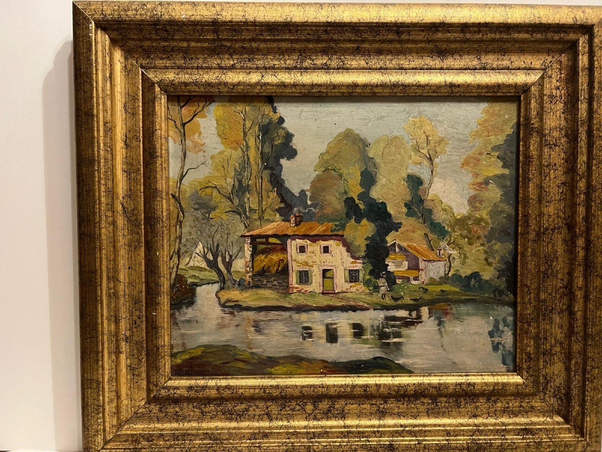 Landscape Painting Signed André Pierre, The Banks Of The Eure 1934.-photo-4