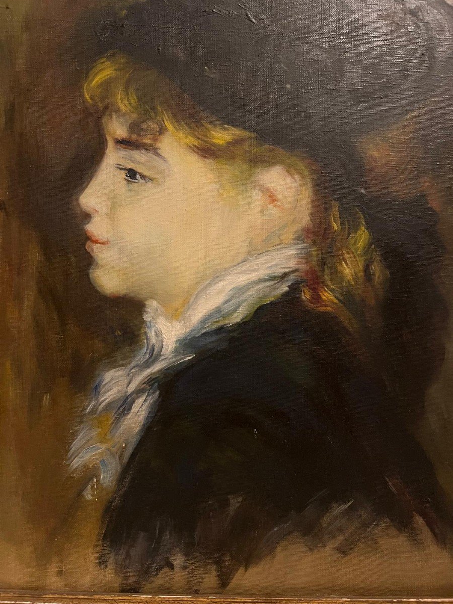 Painting Portrait Follower Of Renoir, Signed On The Back Illegible, Oil On Canvas. -photo-2