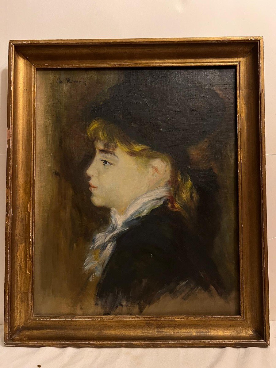 Painting Portrait Follower Of Renoir, Signed On The Back Illegible, Oil On Canvas. -photo-3