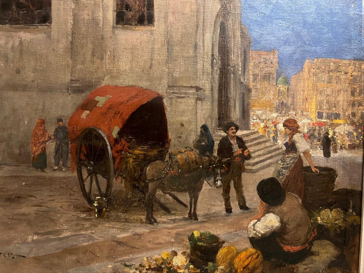 Painting Signed W. Reuter, 1859 - 1937. Market Scene In Italy -photo-2