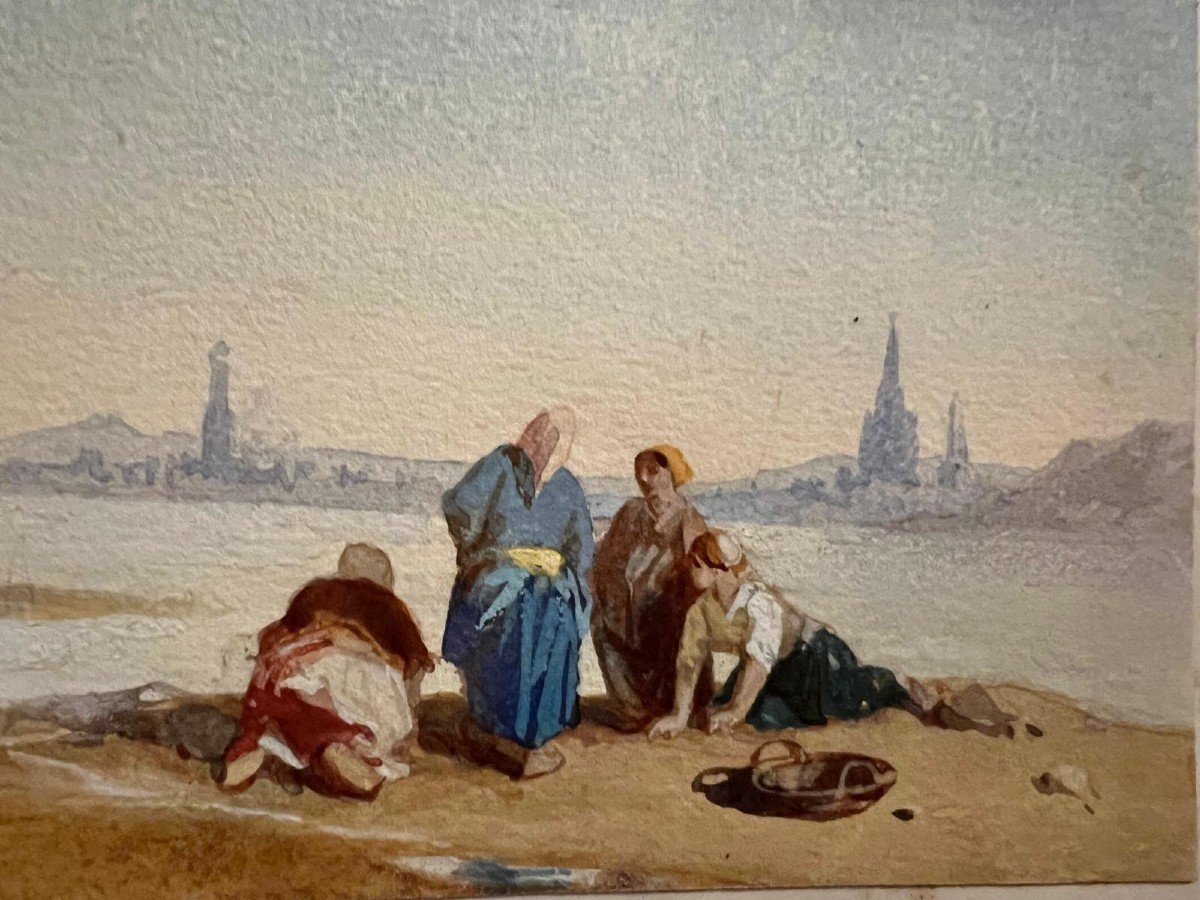 Tableau Femmes  Ramassent Des Coquillages,signé  Louis Tesson,1820-1870-photo-2