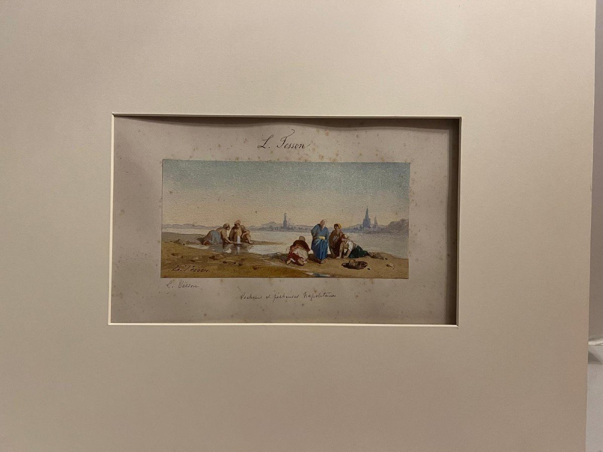 Tableau Femmes  Ramassent Des Coquillages,signé  Louis Tesson,1820-1870-photo-4