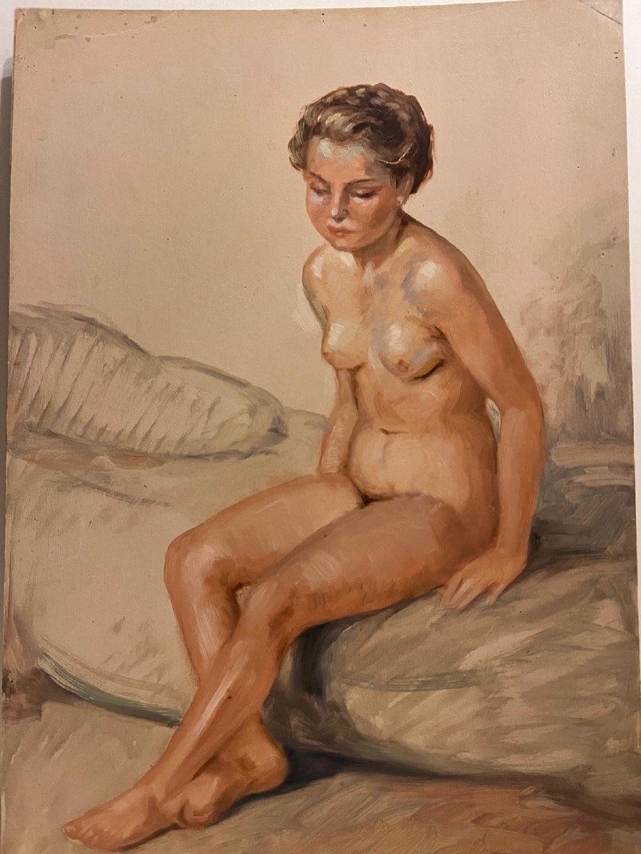 Painting Of A Young Naked Girl, Watercolor On Panel Circa 1930.-photo-2