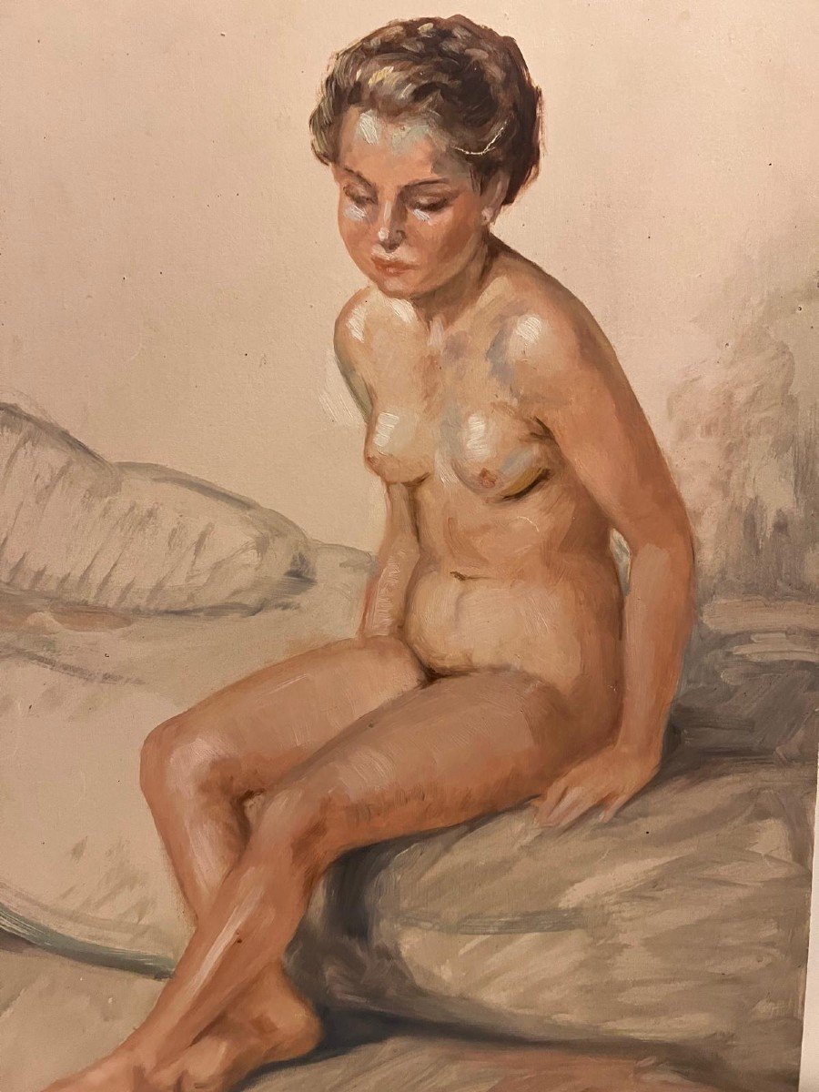 Painting Of A Young Naked Girl, Watercolor On Panel Circa 1930.-photo-3