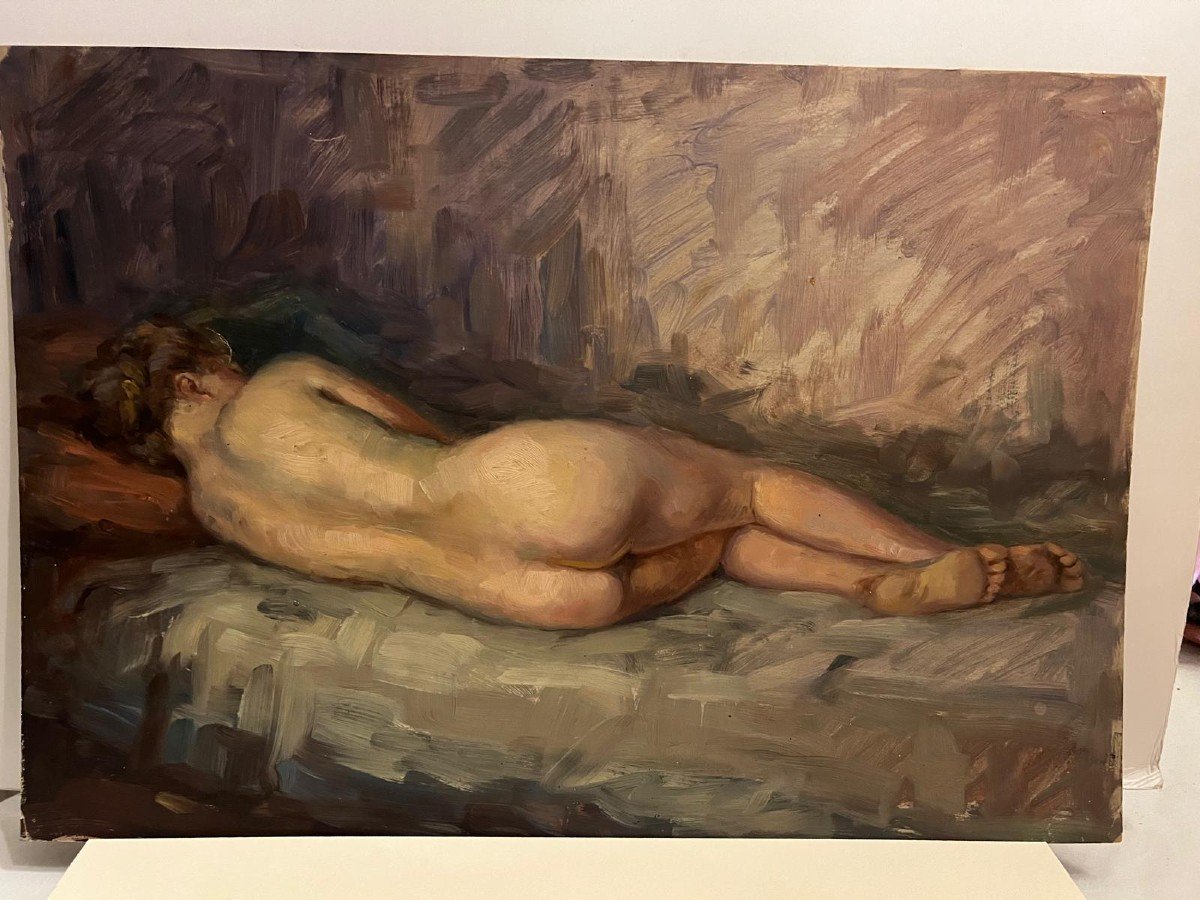 Tableau Femme Nu, Aquarelle Sur Panneau Vers 1930.-photo-3