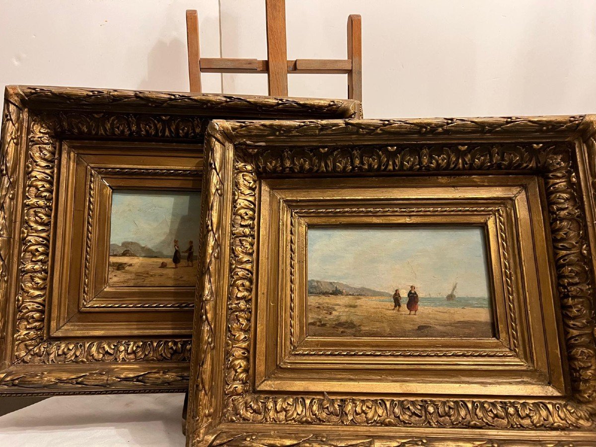 Deux Tableaux Paysages Bord De Mer,monogramme  Réantoile Pour Consolidation Du Craquelé. 