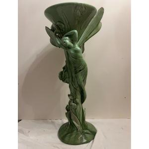 Vase Art Nouveau Femme Libélule Clément Massier 1847 à 1917.