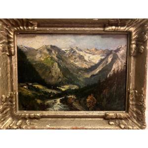 Mountain Landscape Painting Signed Monogram, Ah