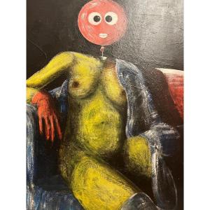 Painting Of A Naked Woman, With Thoughts In The Moon. 