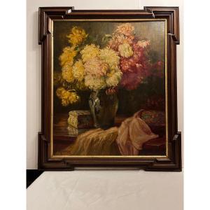 Painting Signed Karl Andrée Vase Of Flowers. 