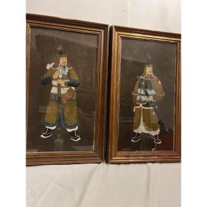 Two Asian Paintings Painter Oil On Canvas Signed Illegible. 