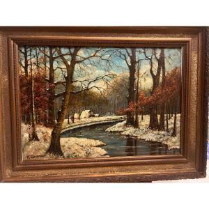 Painting Signed K. Grande. Winter Landscape. 