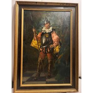 Painting Signed Théodore Levigne, 1848-1912, Soldier In Armor 