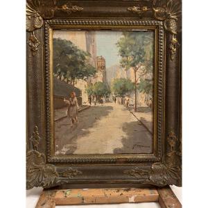 Signed Painting, G. Osorio. Street Scene, Portuguese School Oil On Wood. 