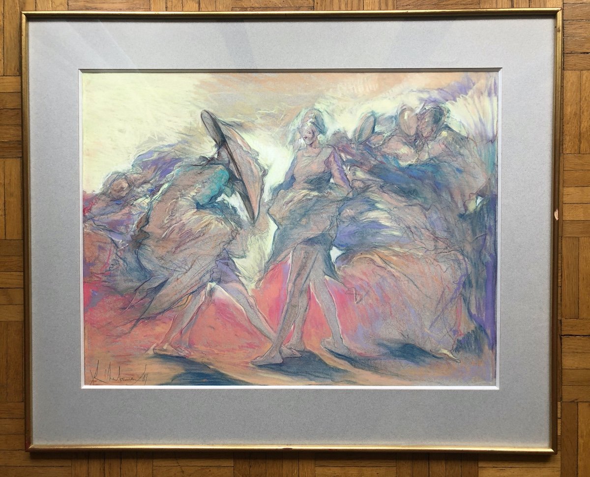 Jean-luc Charbonneau (XX Siècle) Peintre Fantastique, Pastel 1987-photo-2