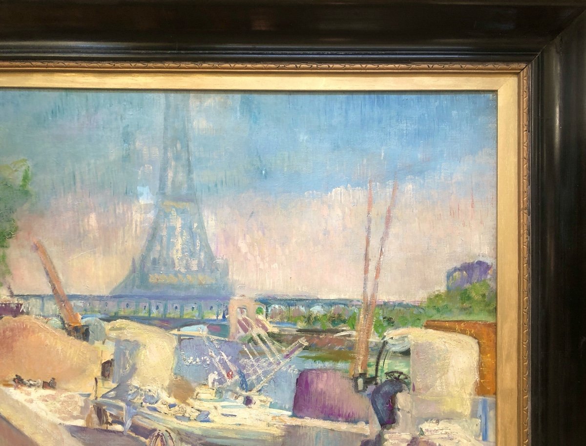 Lucien Adrion (1889-1953) New York Quay View Of The Eiffel Tower 1930-photo-4