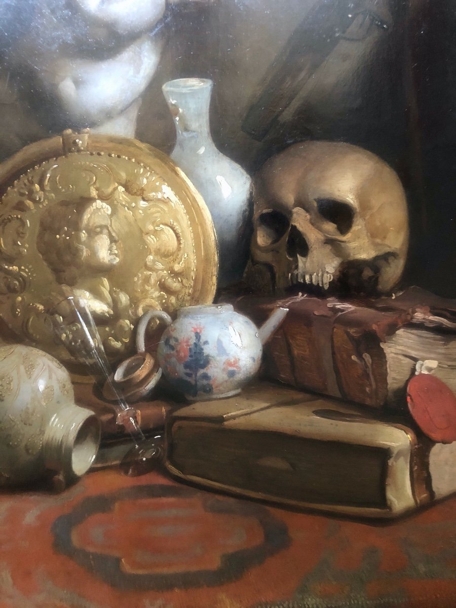 Piet Van Havermaet (1834-1897) Large Painting, Memento Mori, Vanitas 1853-photo-3