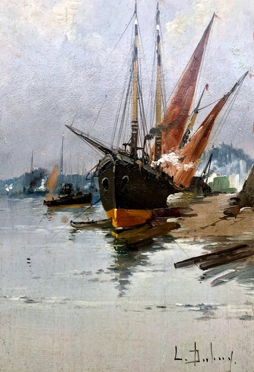 Eugène Galien-laloue (1854-1941) Boats At Quay II Early 20th Century-photo-2