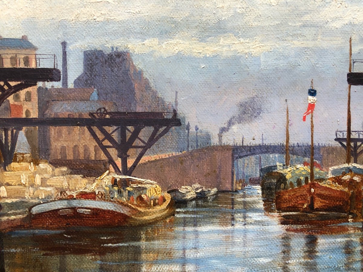 Maurice Louis Richer (1881-1969)  Le Bassin De La Villette à Paris 1906-photo-4