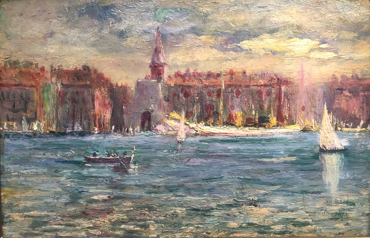 Vue De Venise Fin XIX Siècle Huile Sur Carton, encadrée-photo-4