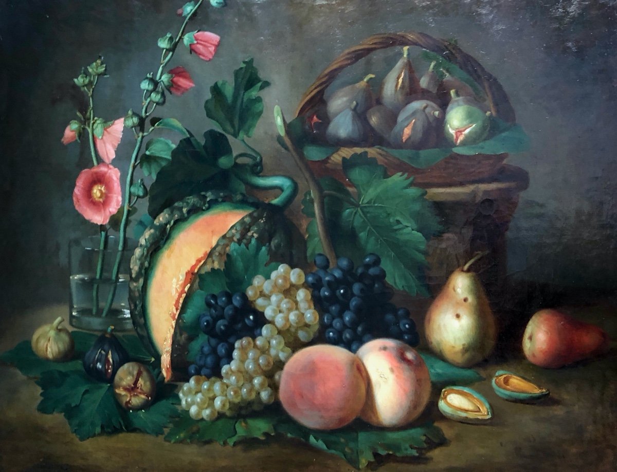 Pierre Auguste Pichon (1805-1900) Student Of Ingres, Still Life With Fruit, 19th Century-photo-1