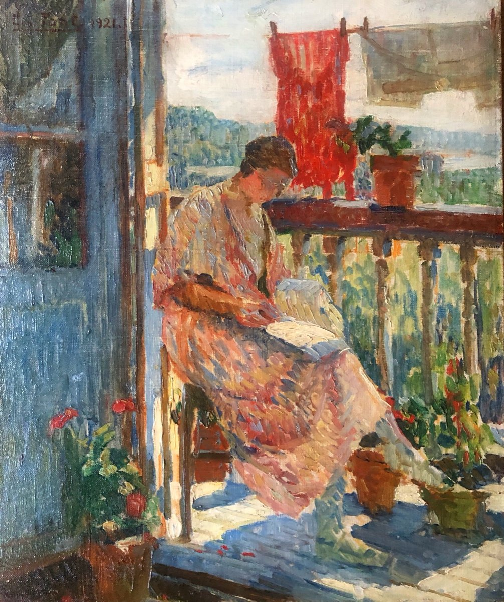 Constantin Font (1890-1954) Woman Reading On The Balcony 1921, Prix De Rome-photo-2