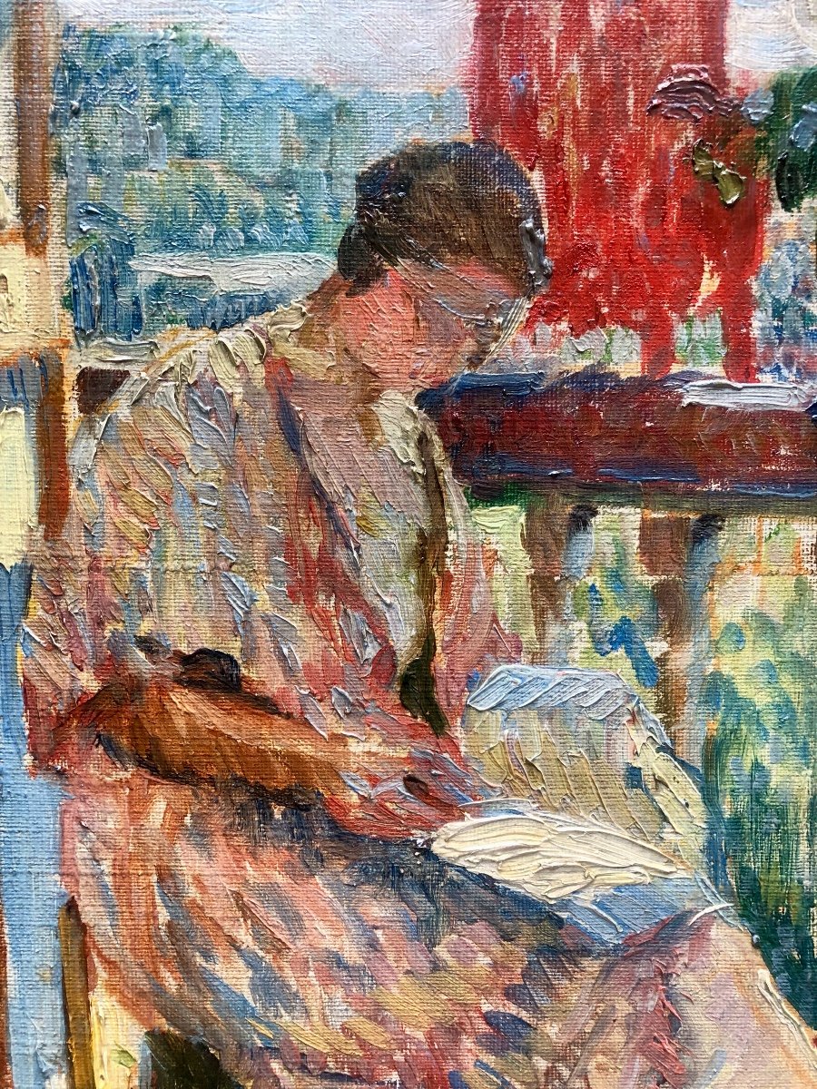 Constantin Font (1890-1954) Woman Reading On The Balcony 1921, Prix De Rome-photo-2