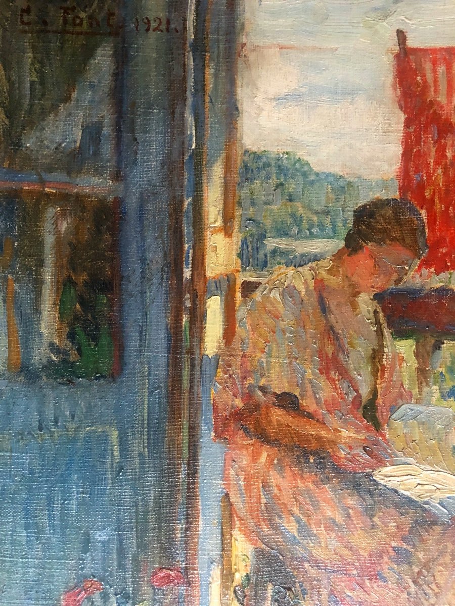 Constantin Font (1890-1954) Woman Reading On The Balcony 1921, Prix De Rome-photo-4