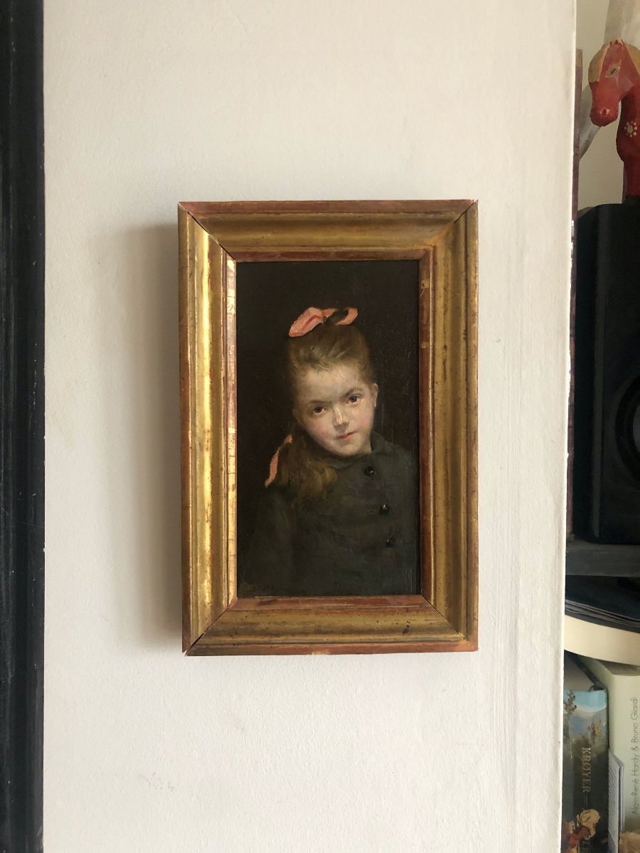 Portrait Of A Young Girl With A Pink Ribbon, 19th Century, Signature To Decipher-photo-4