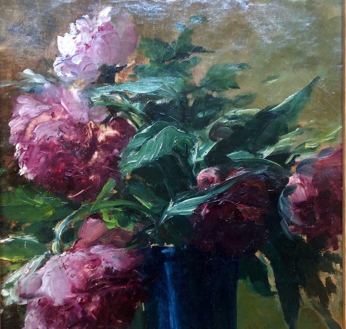 French School, Late 19th Or Early 20th Century, Composition Of Peonies, Oil On Canvas-photo-4