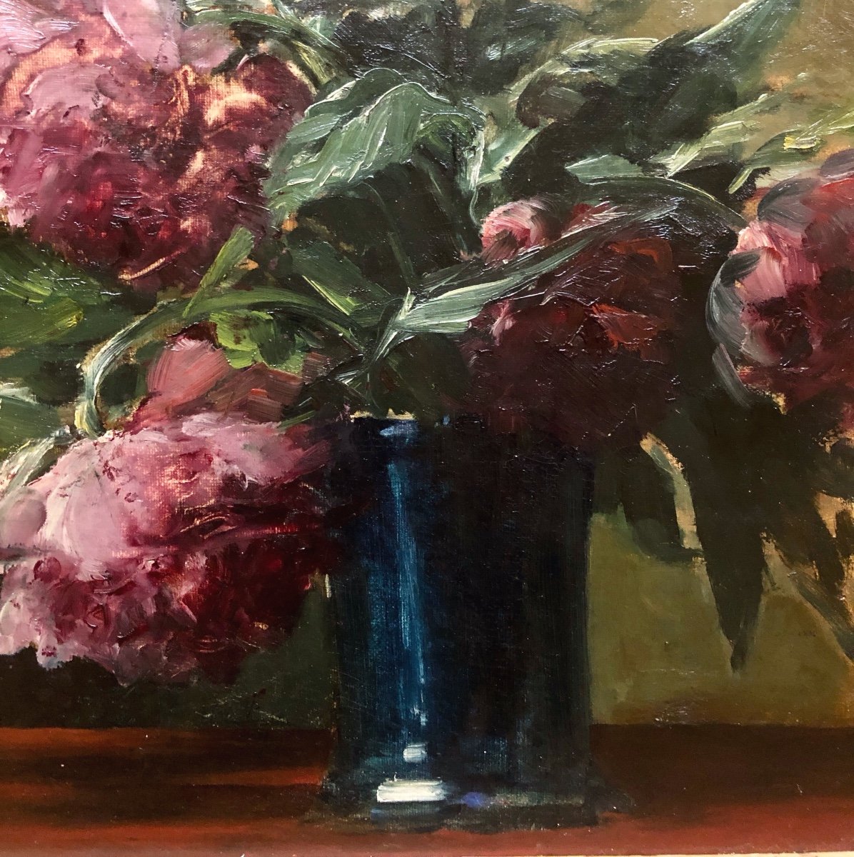 French School, Late 19th Or Early 20th Century, Composition Of Peonies, Oil On Canvas-photo-3