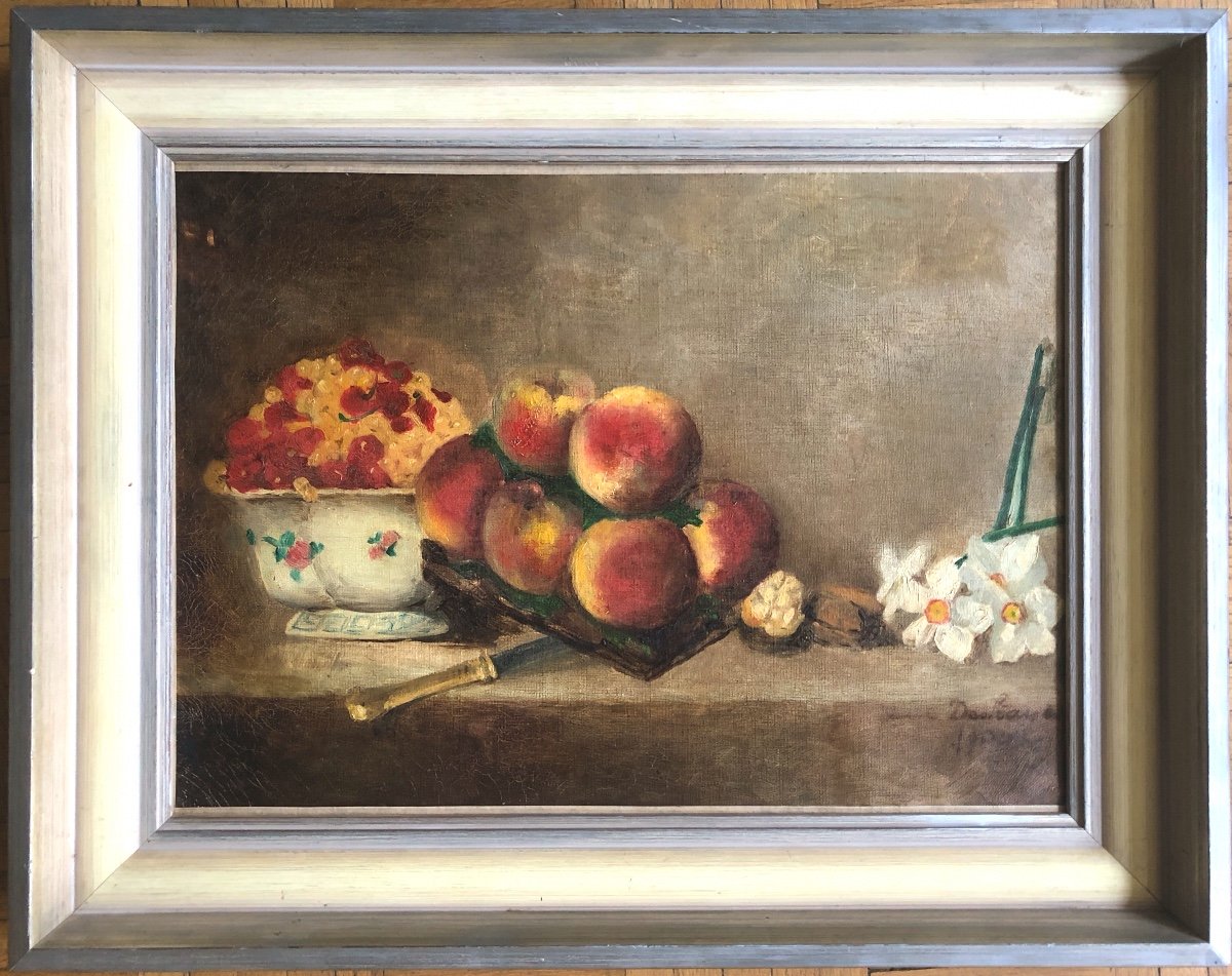 Charles Felix Edouard Deshayes (1831-?) Still Life With Peaches -photo-4