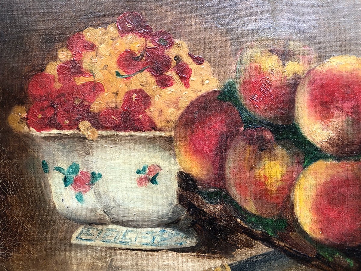 Charles Felix Edouard Deshayes (1831-?) Still Life With Peaches -photo-3