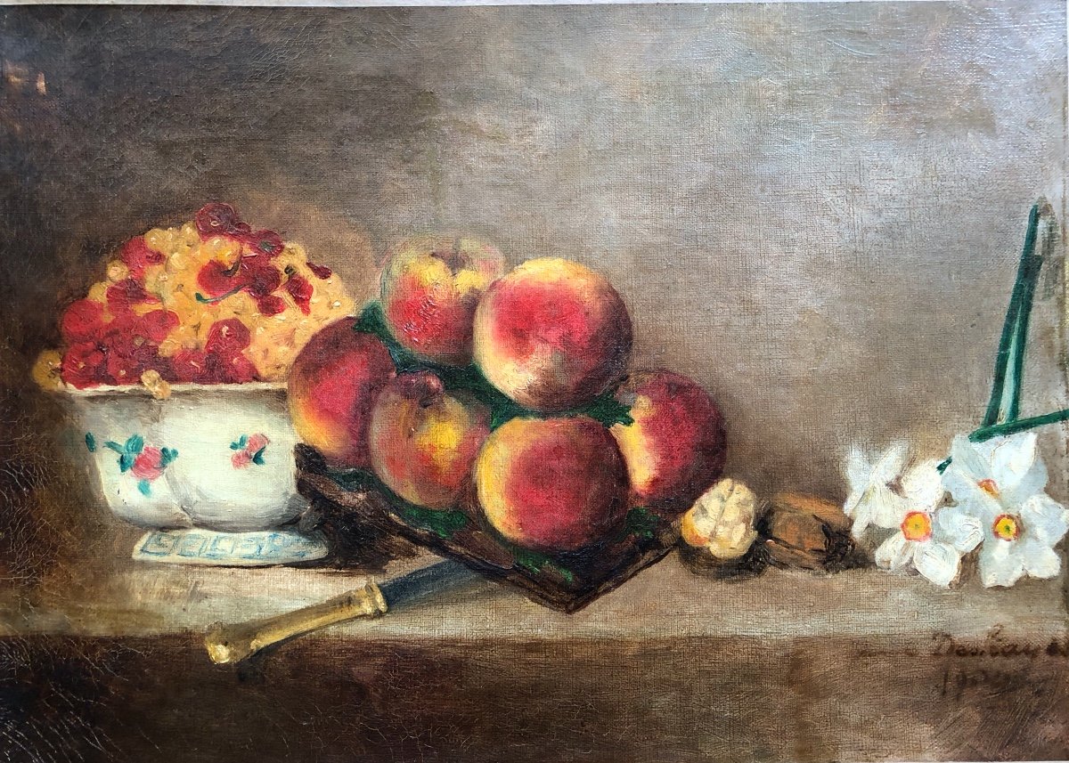 Charles Felix Edouard Deshayes (1831-?) Still Life With Peaches 