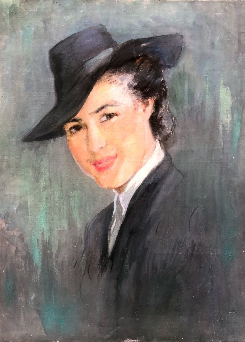 Josey Pillon (1876- ?) Portrait Of A Woman With A Hat, Art Deco-photo-3