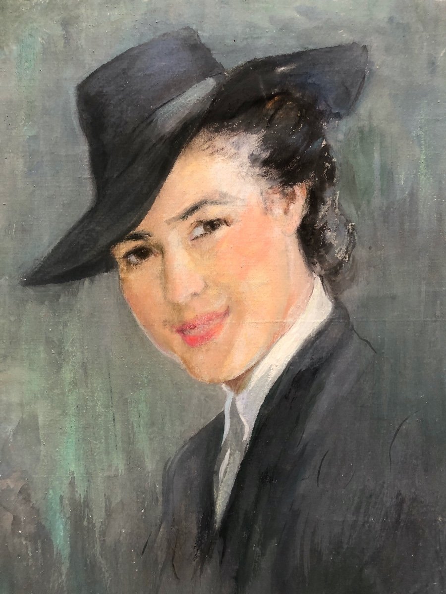 Josey Pillon (1876- ?) Portrait Of A Woman With A Hat, Art Deco-photo-4