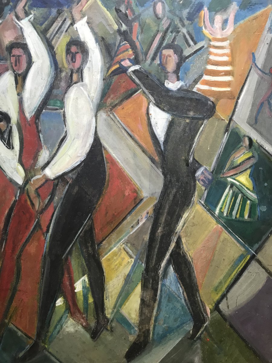Maurice Robert Savary (1920-2000) Cubist Dancing Scene 1940-1950-photo-3