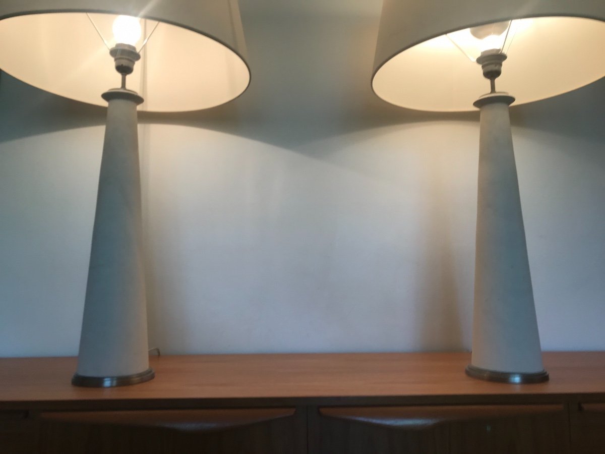 Large Modernist Lamps In Stone And Bronze By Robert Lemariey-photo-4