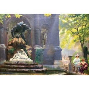 H. Debergue, The Medici Fountain In The Luxembourg Gardens 1917