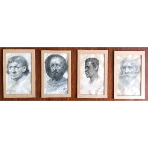 Quatre Portraits d'Hommes Monogramme CDA, XIX  Siècle