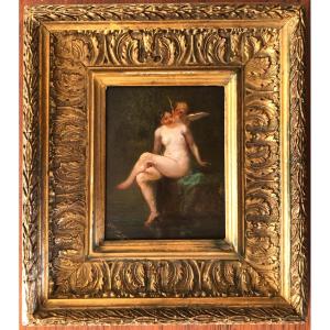 Cupidon Et Psyché, Huile Sur Bois Signée,  XIX Siècle