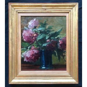 French School, Late 19th Or Early 20th Century, Composition Of Peonies, Oil On Canvas