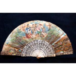 19th Century Fan, Moses Saved From The Waters And View Of Amsterdam