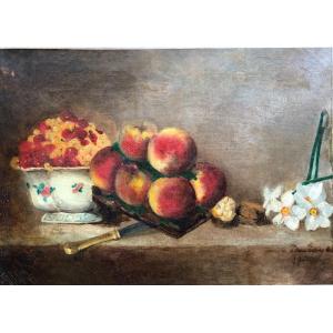 Charles Felix Edouard Deshayes (1831-?) Still Life With Peaches 