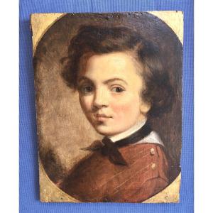 French School 1846, Portrait Of A Boy, Signature To Decipher